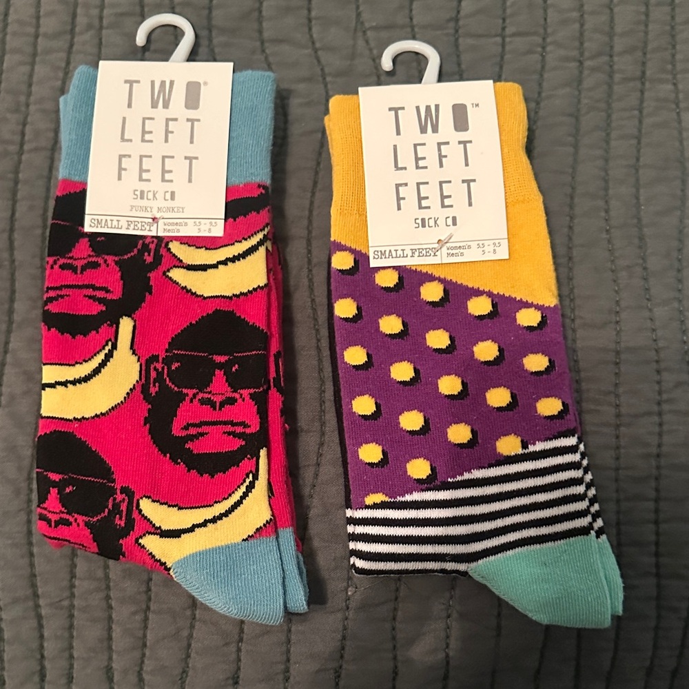 2 Pair of Two Left Feet Women's Colorful Novelty Crew Socks